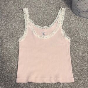 Brandy Melville Pink Fitted Tank with Lace Trim